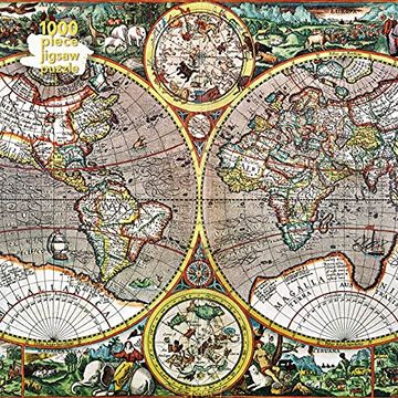 portada Adult Jigsaw Puzzle Pieter van den Keere: Antique map of the World: 1000-Piece Jigsaw Puzzles 