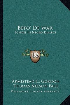 portada befo' de war: echoes in negro dialect (in English)