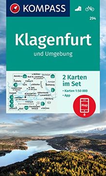 portada Kompass Wanderkarte 294 Klagenfurt und Umgebung 1: 50000 (2 Karten im Set) Karte in der Kompass-App Offline Nutzen, Markierte Wanderwege, Fahrradfahren (in German)