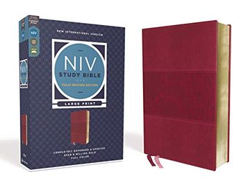 portada Niv Study Bible, Fully Revised Edition, Large Print, Leathersoft, Burgundy, red Letter, Comfort Print (in English)