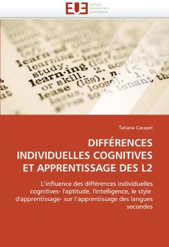 portada Differences Individuelles Cognitives Et Apprentissage Des L2