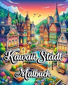 portada Kawaii Stadt Malbuch: Kreative und niedliche Entwürfe von kleinen Gebäuden und Häusern für Erwachsene (en Alemán)