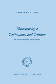 portada Phenomenology: Continuation and Criticism: Essays in Memory of Dorion Cairns (en Inglés)