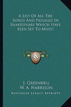 portada a list of all the songs and passages in shakespeare which have been set to music