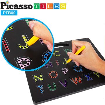 PicassoTiles™ Tablero 2 en 1 de alfabeto magnético de doble cara ABC AZ mayúscula y minúscula, tablero de lectura de letras con imán grande para tableta de aprendizaje