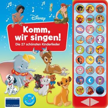 portada Disney - Komm, wir Singen! Die 27 Schönsten Kinderlieder - 27-Button-Soundbuch - Liederbuch mit Noten zum Mitsingen (en Alemán)