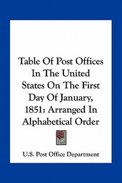 portada table of post offices in the united states on the first day of january, 1851: arranged in alphabetical order (en Inglés)