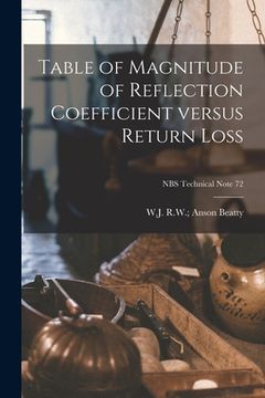 portada Table of Magnitude of Reflection Coefficient Versus Return Loss; NBS Technical Note 72 (en Inglés)
