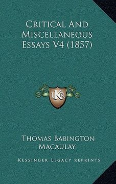 portada critical and miscellaneous essays v4 (1857) (en Inglés)