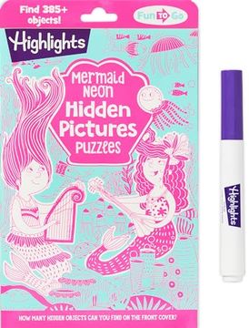 portada Mermaid Neon Hidden Pictures Puzzles (Highlights fun to go) [Soft Cover ] (en Inglés)