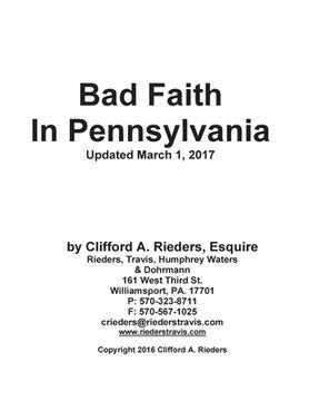 portada Bad Faith in Pennsylvania (en Inglés)
