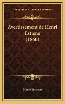 portada Avertissement de Henri Estiene (1860) (en Francés)
