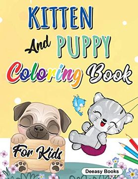 portada Kitten and Puppy Coloring Book for Kids (en Inglés)
