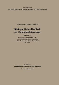 portada Bibliographisches Handbuch Zur Sprachinhaltsforschung: Beiheft 1 (en Alemán)