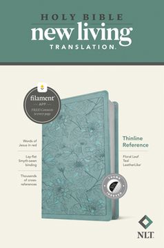 portada NLT Thinline Reference Bible, Filament-Enabled Edition (Leatherlike, Floral Leaf Teal, Indexed, Red Letter) (en Inglés)