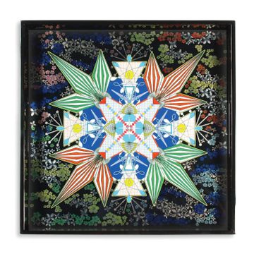 portada Christian Lacroix Flowers Galaxy Square Lacquer Tray From Galison - Colorful Geometric Kaleidoscope Pattern, Sleek Shiny Black Exterior, 12" Square Tray With 2 Handles, Unique Gift Idea