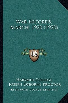 portada war records, march, 1920 (1920) (en Inglés)