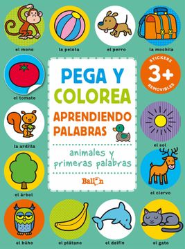 portada Pega y Colorea Aprendiendo Palabras - Animales y Primeras Palabras (in Spanish)
