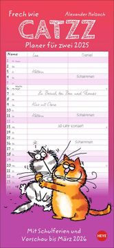 portada Catzz Planer für Zwei 2025: Lustiger Wandplaner für Zwei. Partnerkalender mit 2 Spalten. Terminkalender mit Witzigen Cartoon-Katzen. Wandkalender für 2 Personen.