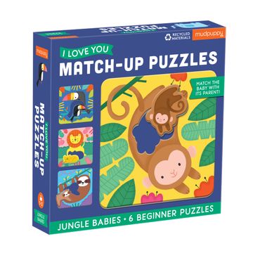 portada Mudpuppy i Love you Match-Up Puzzles, Jungle Babies, 6. 75”X6. 75” Each – Ages 1-3 - Includes 6 Sturdy 2-Piece Puzzles With Animal Shaped Pieces – Match the Baby With its Parent