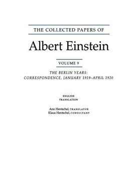 portada The Collected Papers of Albert Einstein, Volume 9: The Berlin Years: Correspondence, January 1919 - April 1920. (English Translation of Selected Texts (en Inglés)