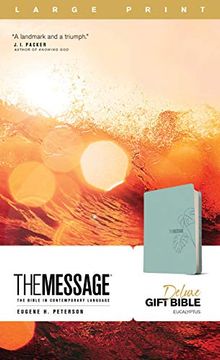 portada Message Deluxe Gift Bible, Large Print, Teal: Eucalyptus, Leather-Look, the Bible in Contemporary Language (en Inglés)