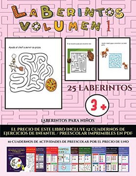 portada Laberintos Para Niños (Laberintos - Volumen 1): (25 Fichas Imprimibles con Laberintos a Todo Color Para Niños de Preescolar (in Spanish)