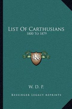 portada list of carthusians: 1800 to 1879 (en Inglés)