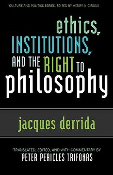 portada ethics, institutions, and the right to philosophy (in English)