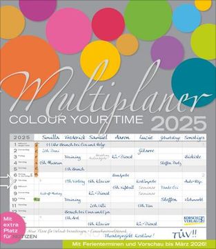 portada Multiplaner - Colour Your Time 2025: Familienplaner, 7 Breite Spalten. Großer Familienkalender mit Ferienterminen, Extra Spalte, Vorschau für 2026 und Datumsschieber. Format: 40X46 cm