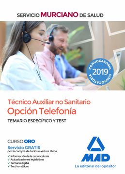 portada Tecnico Auxiliar no Sanitario, Opcion Telefonia del Servicio Murciano de Salud: Temario Especifico y Test
