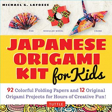 portada Japanese Origami kit for Kids: 92 Colorful Folding Papers and 12 Original Origami Projects for Hours of Creative Fun! [Origami Book With 12 Projects] (en Inglés)