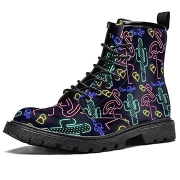portada Mapolo Boots for Women Neon Flamingo Cactus Elements Pattern Print Fashion Women's High top Boots Outdoor Sneakers Custom Shoes Slip Resistant Warm Snow Boot