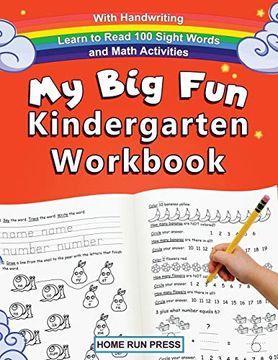 portada My big fun Kindergarten Workbook With Handwriting Learn to Read 100 Sight Words and Math Activities: Pre k, 1st Grade, Homeschooling, Kindergarten Math, Handwriting Practice (en Inglés)