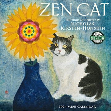 portada Zen cat 2024 Mini Wall Calendar: Meditational art by Nicholas Kirsten-Honshin | Compact 7" x 14" Open | Amber Lotus Publishing