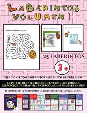portada Ejercicios con Laberintos Para Niños de Tres Años (Laberintos - Volumen 1): (25 Fichas Imprimibles con Laberintos a Todo Color Para Niños de Preescolar (in Spanish)