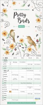 portada Familienplaner Pretty Birds 2025: Familientimer - 4 Große Spalten mit Viel Platz. Hochwertiger Familienkalender für Vogelliebhaber und Vorschau bis März 2026. 19 x 46 cm.