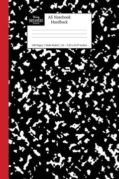 portada A5 Notebook Hardback: Black and Red Spine Marble Wide Rule Journal (en Inglés)