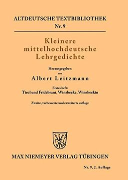 portada Kleinere Mittelhochdeutsche Lehrgedichte: Tirol und Fridebrant, Winsbecke, Winsbeckin 