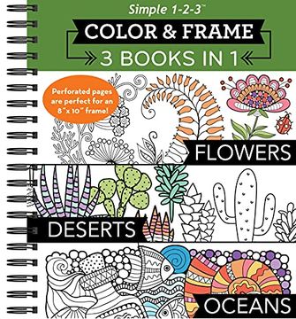 portada Color & Frame - 3 Books in 1 - Flowers, Deserts, Oceans (Adult Coloring Book) 
