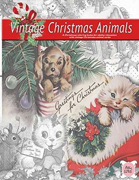 portada Greeting for Christmas (Vintage Christmas Animals) a Christmas Coloring Book for Adults Relaxation With Vintage Christmas Animal Cards: Old Fashioned Grayscale Christmas Coloring Book for Adults (in English)