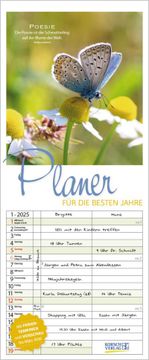 portada Planer für die Besten Jahre 2025: Familienplaner mit 3 Breiten Spalten. Familienkalender, Literarischer Rentner-Planer mit Ferienterminen, Vorschau bis März 2026 und Tollen Extras. 19 x 46 cm.