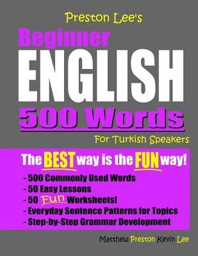 portada Preston Lee's Beginner English 500 Words For Turkish Speakers (en Inglés)