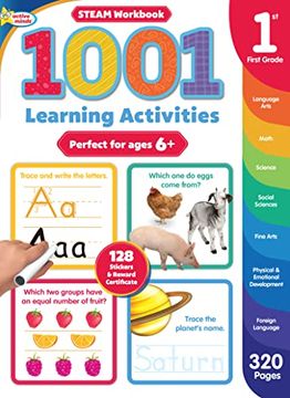 portada 1001 Steam 1st Grade Activity Workbook: Practice Sight Words, Phonics, Numbers, Math, Art, and More | Reading and Writing Skills - 320 Pages (Ages 6 and up) 
