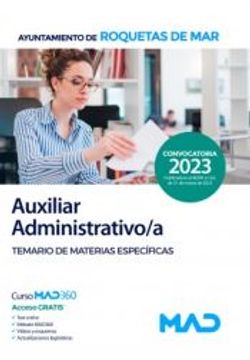 portada Auxiliar Administrativo/A. Temario de Materias Especificas Ayuntamiento de Roquetas de mar (in Spanish)