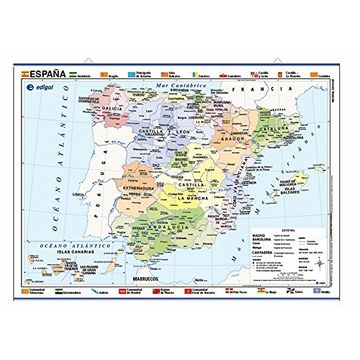 Póster Mapa Físico Político de España (91,5cm x 61cm) + embalaje para regalo