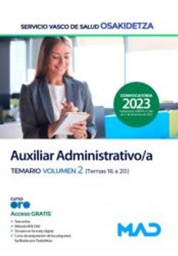 portada Auxiliar Administrativo/A. Temario Vol. 2 Servicio Vasco de Salud Osakidetza