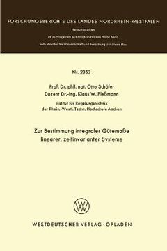 portada Zur Bestimmung Integraler Gütemaße Linearer, Zeitinvarianter Systeme (en Alemán)