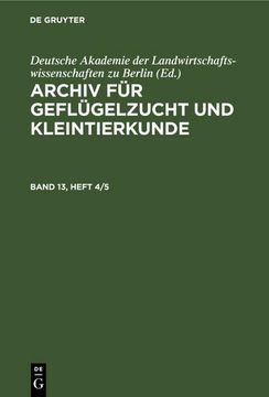 portada Archiv für Geflügelzucht und Kleintierkunde. Band 13, Heft 2/3 (in German)