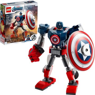 portada LEGO™ Marvel Avengers Capitán América clásico en armadura robótica y escudo, juguete de construcción coleccionable (121 piezas), 2021  76168